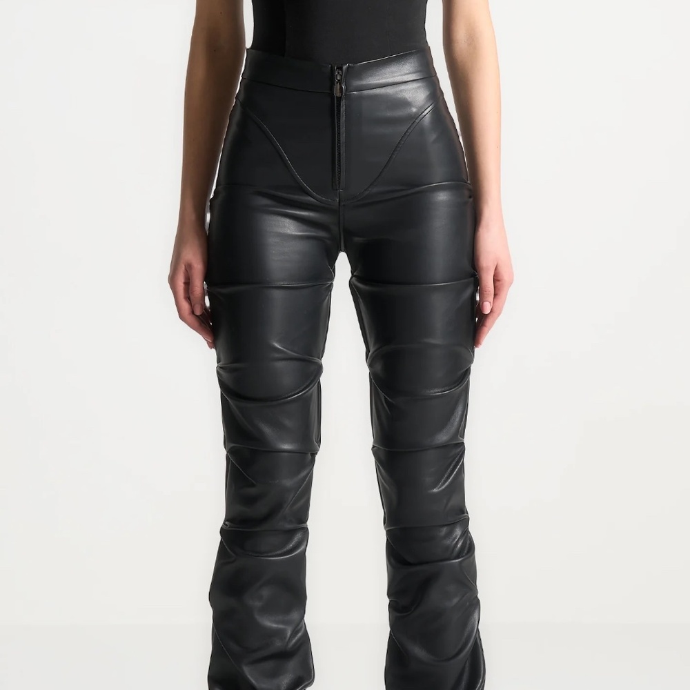 Manière De Voir Caroline Tacked Leather Flared Trousers Size 6 - Picture 4 of 5
